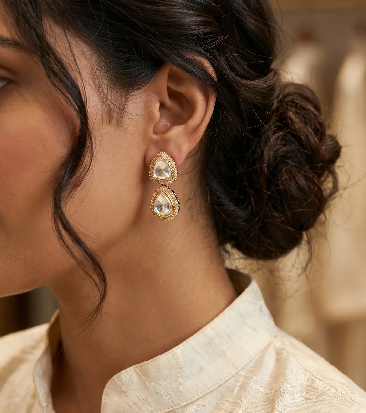 Elegant Polki Dangler Earrings – Antique Gold