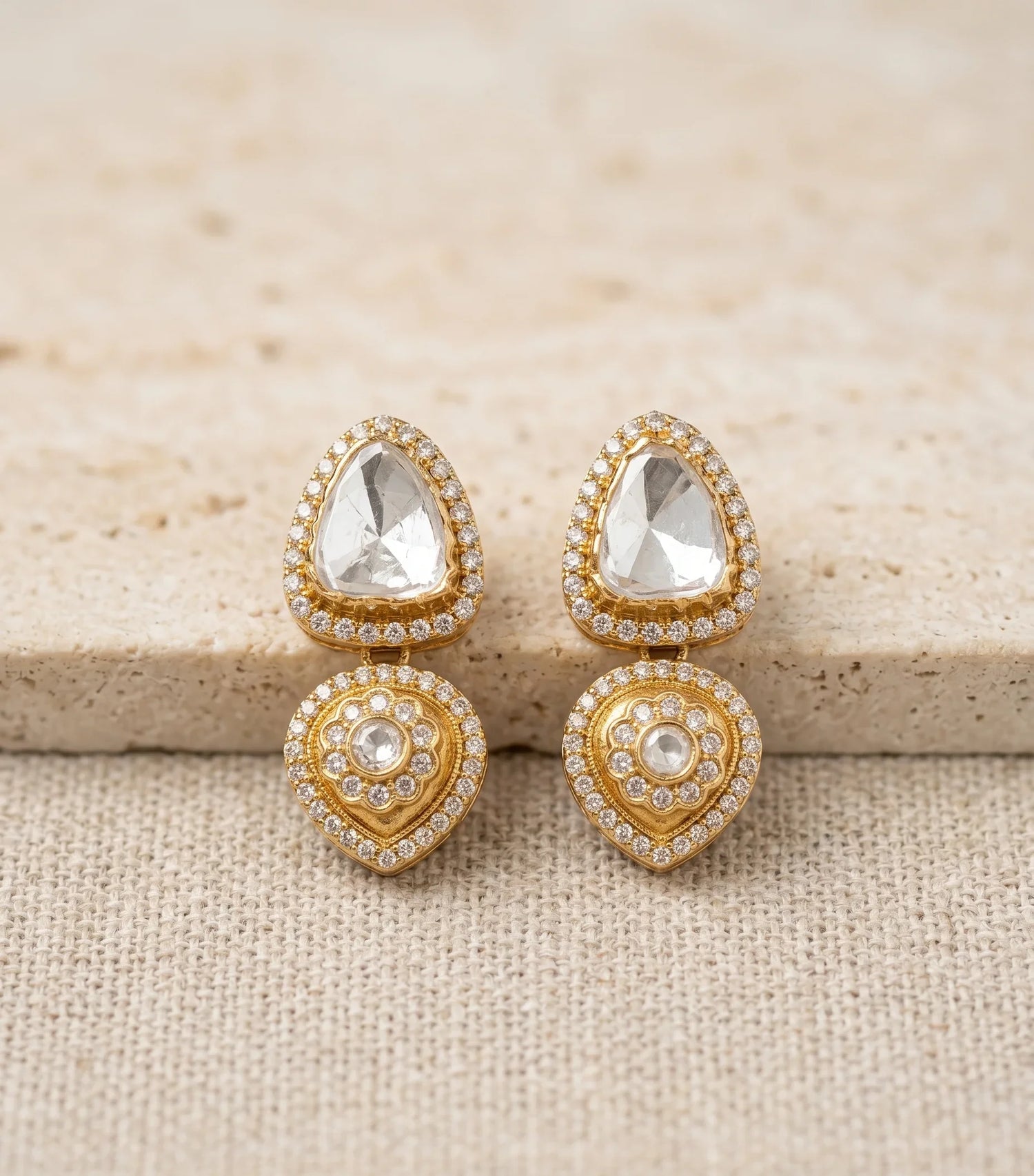 Elegant Polki Dangler Earrings – Antique Gold