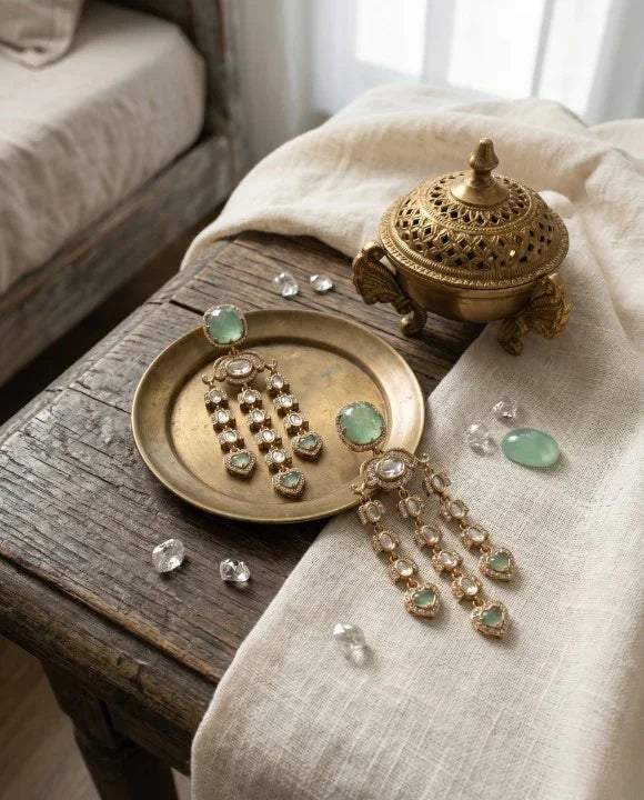 Classic Polki Danglers Earrings – Antique Gold
