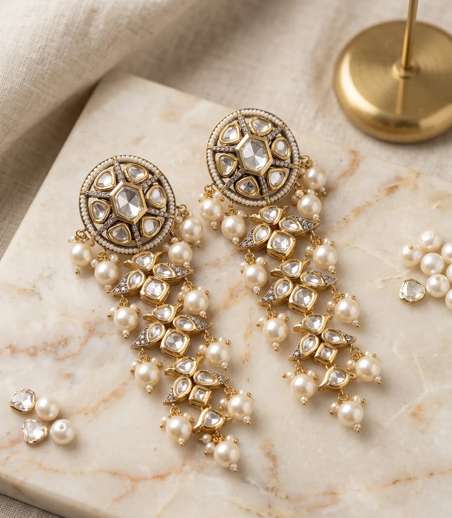 Premium Polki Dangler Earrings – Antique Gold