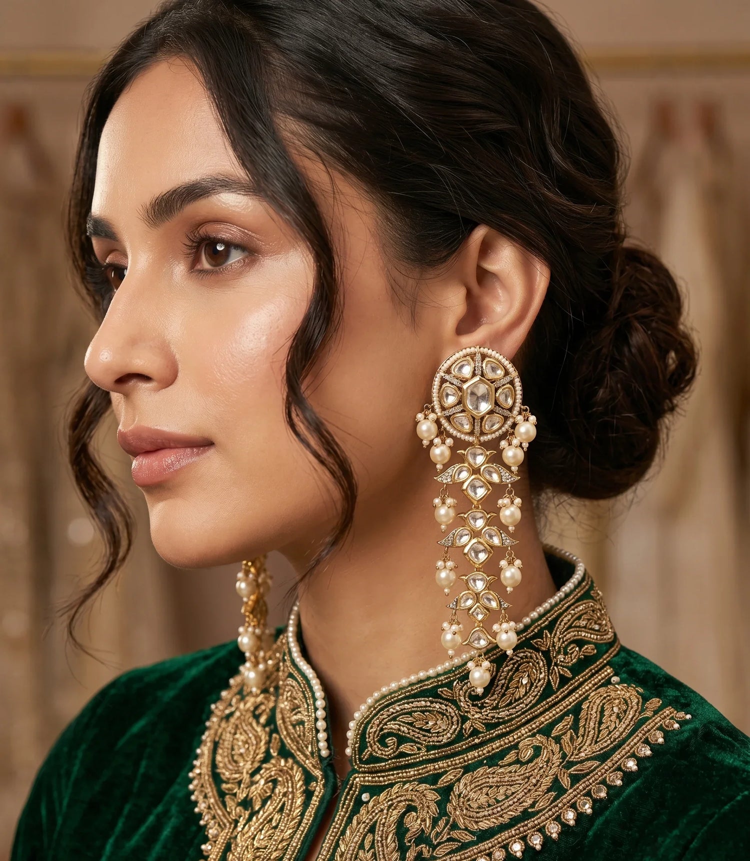 Premium Polki Dangler Earrings – Antique Gold