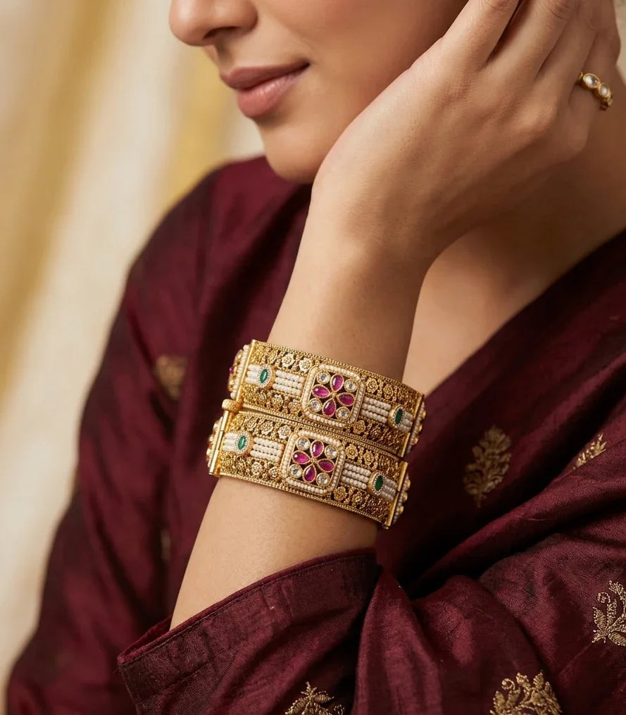 Rajwada Glow Jadtar Bangles - Gold