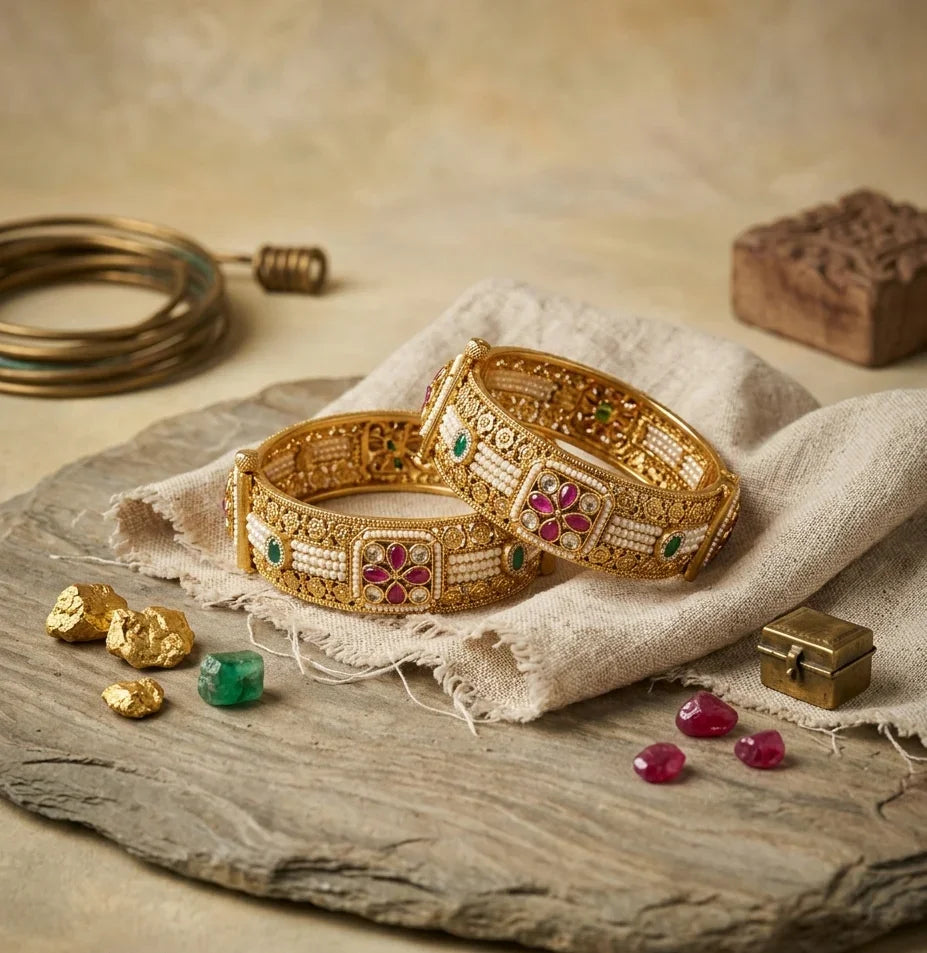 Rajwada Glow Jadtar Bangles - Gold