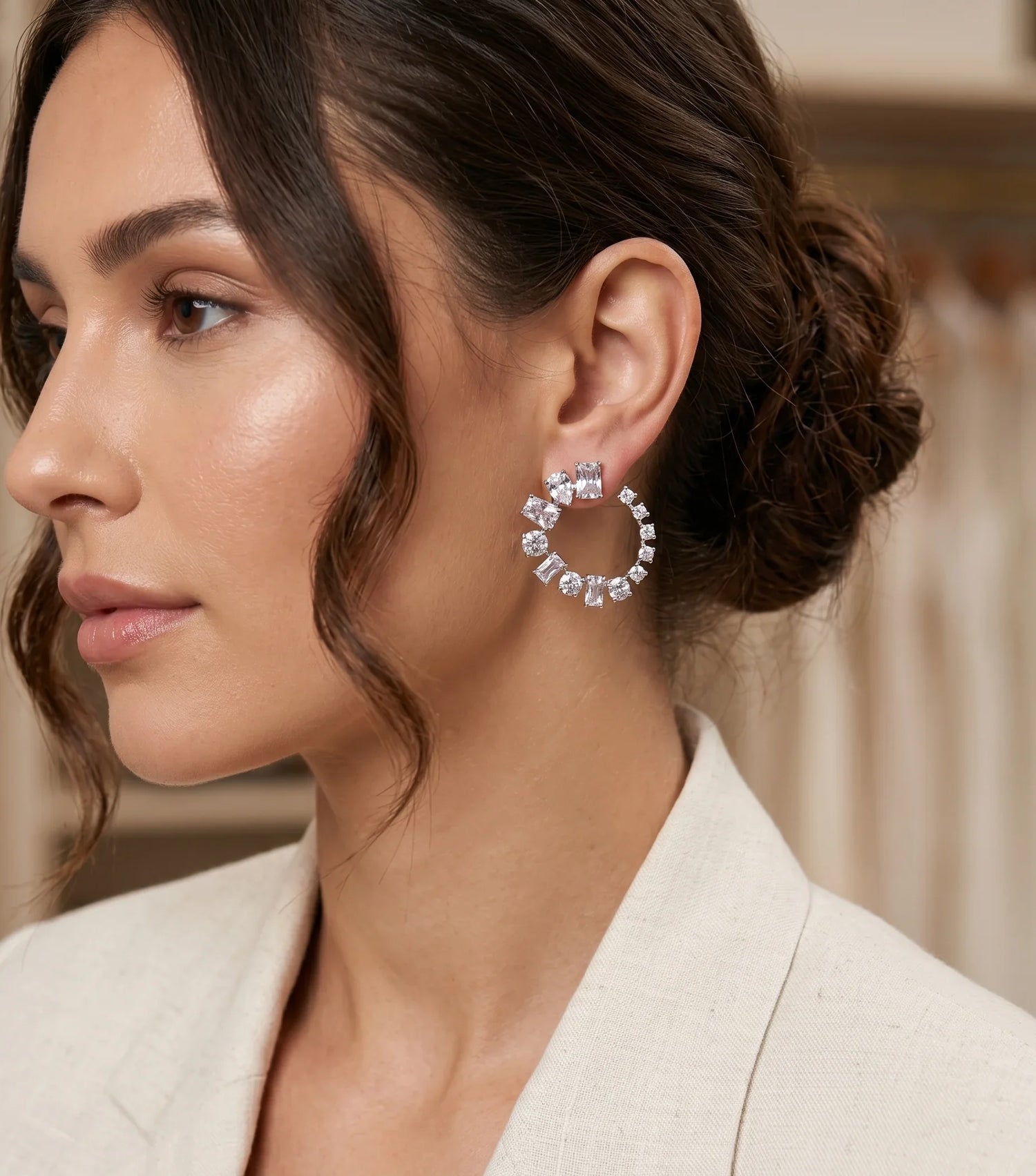 Premium Korean Crystal Stud Earrings – Silver