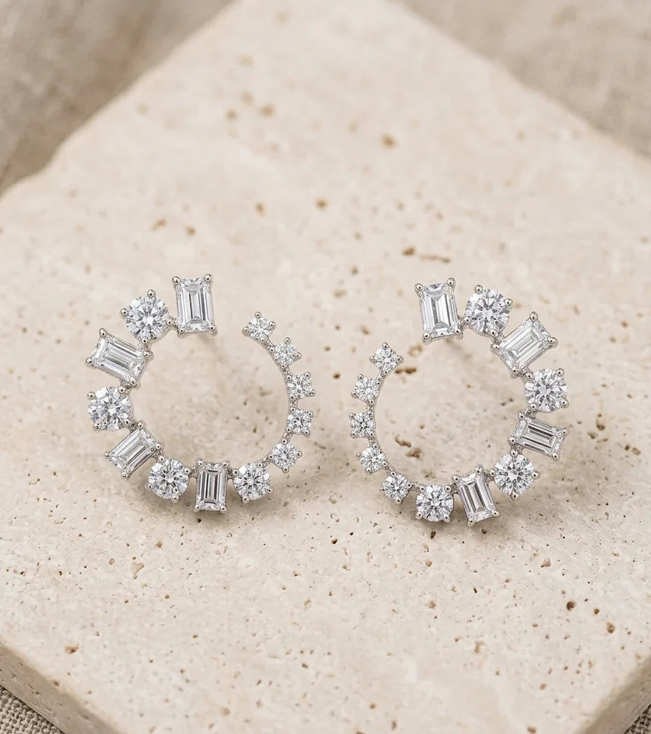 Premium Korean Crystal Stud Earrings – Silver