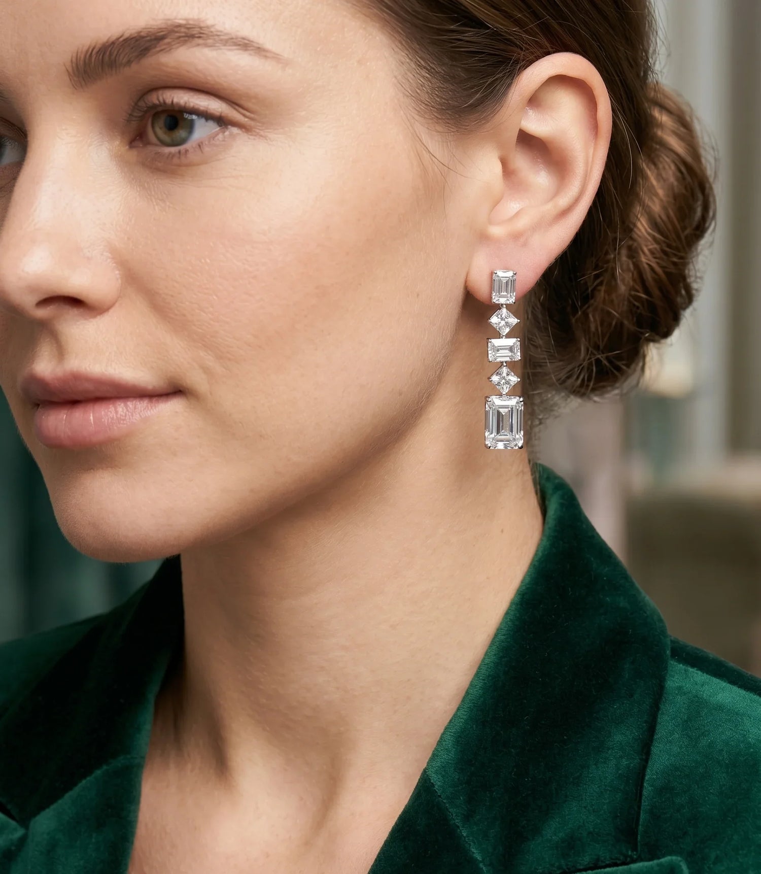Chic Korean Crystal Dangler Earrings – Silver