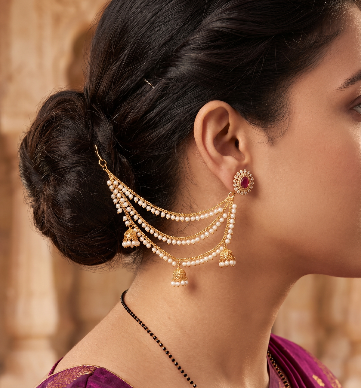 Jadau Elegance Earchain - Gold