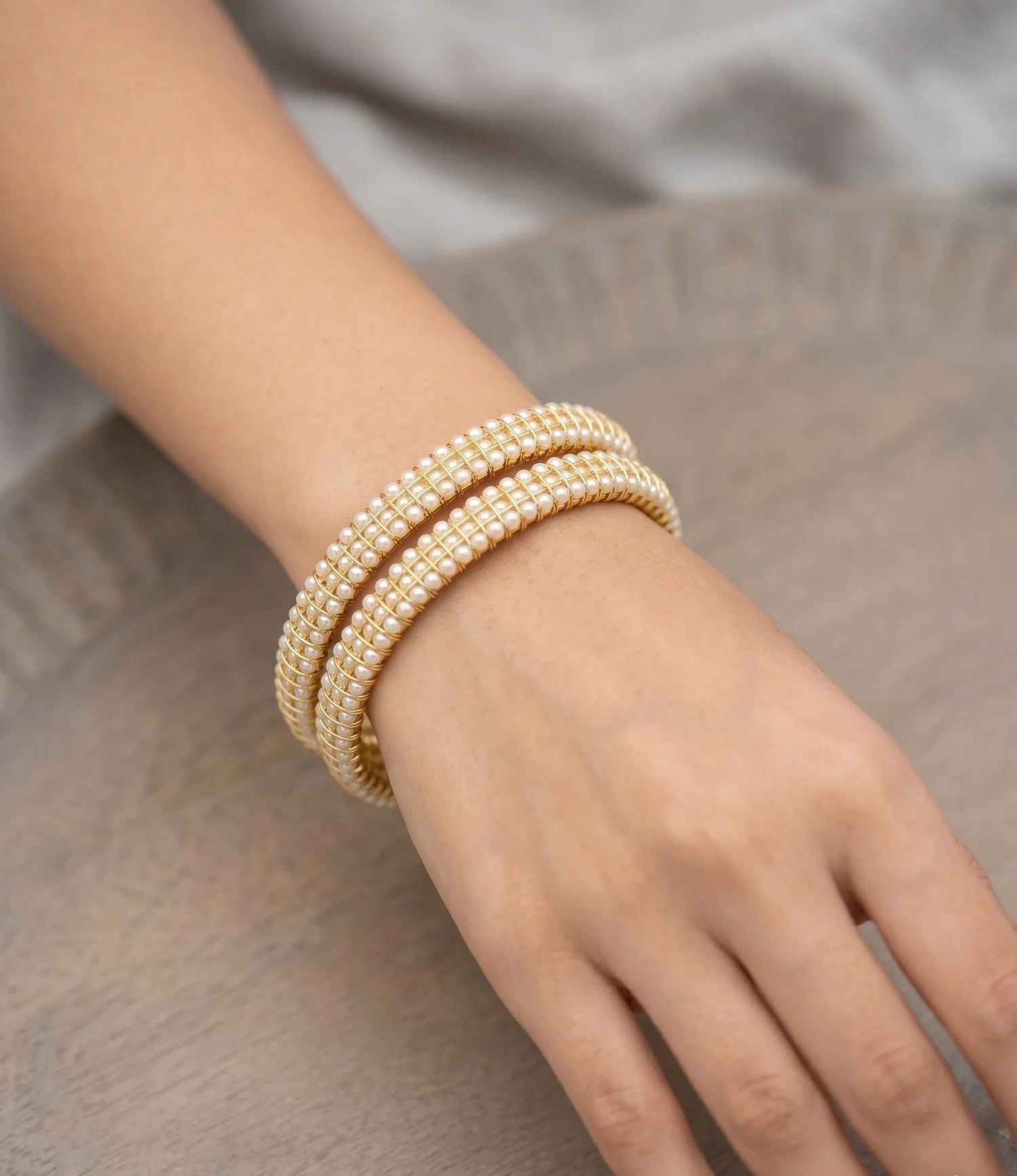 Moti Pearl Bangle - Gold