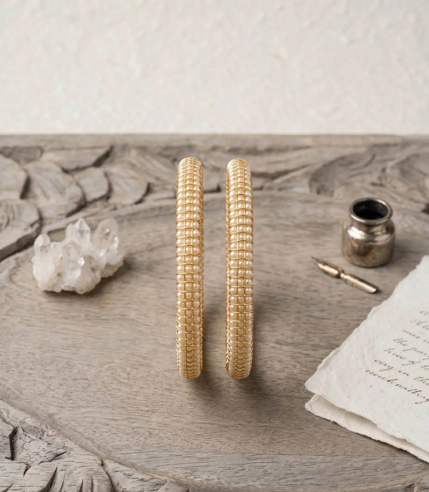 Moti Pearl Bangle - Gold