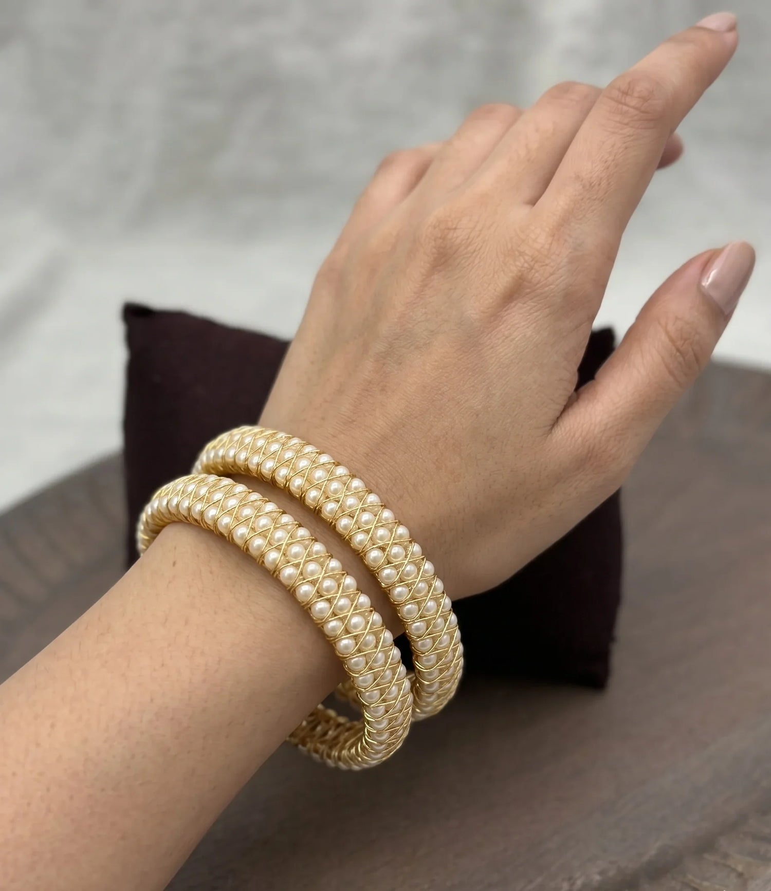 Moti Elegance Bangle - Gold