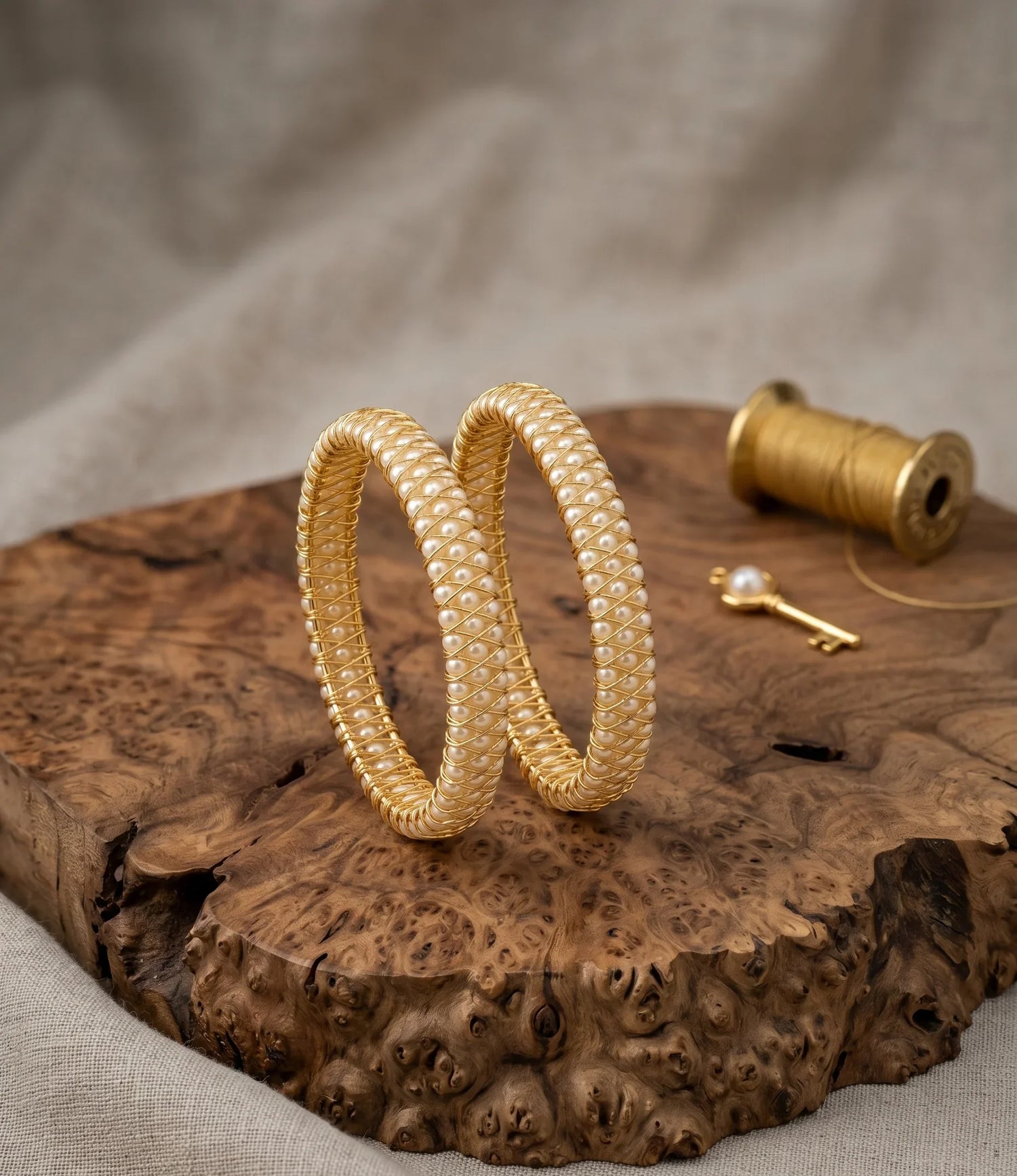 Moti Elegance Bangle - Gold