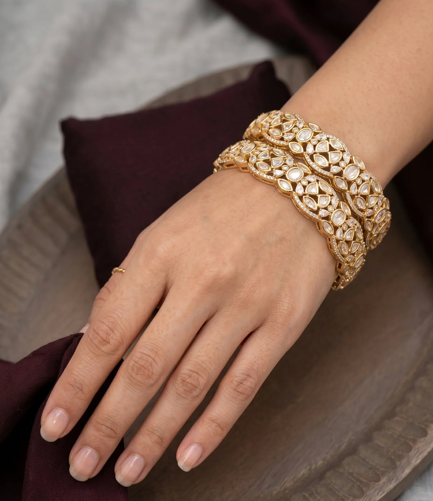 Polki Elegance Bangle - Gold
