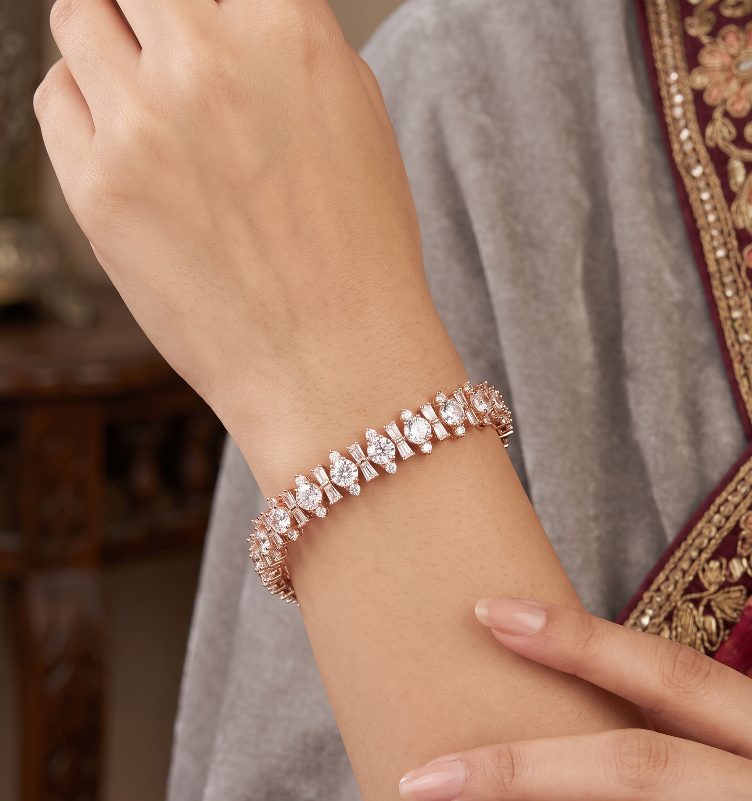 Rose Gold Diamond Statement Bracelet