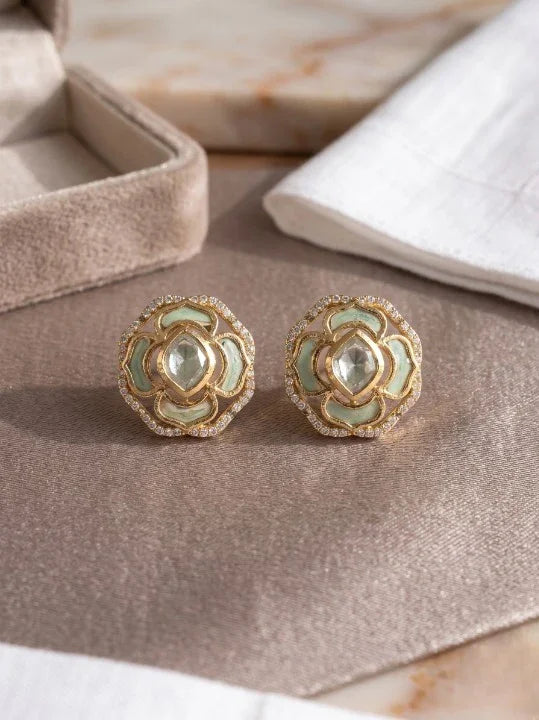 Classic Polki Stud Earrings – Gold