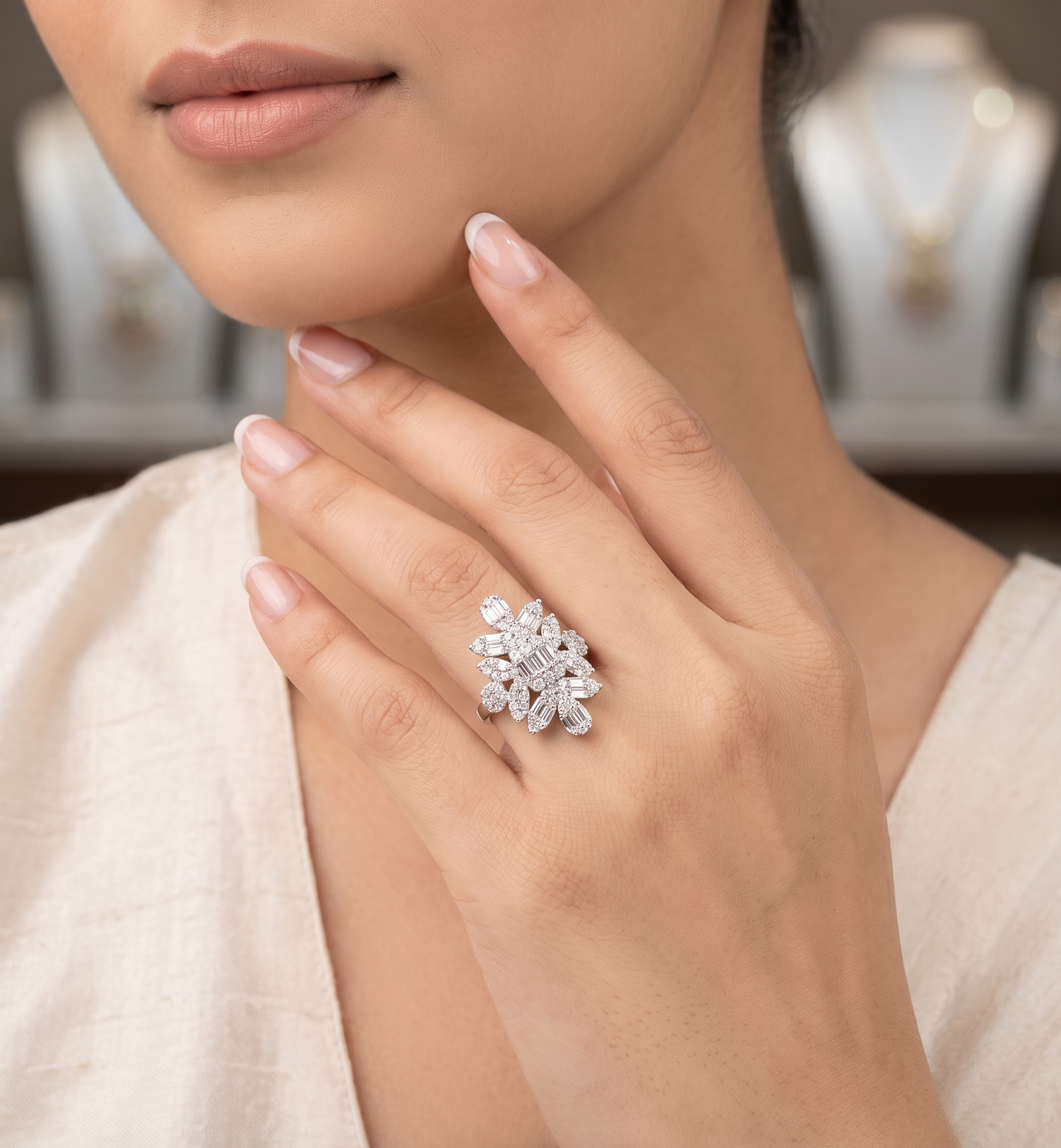 Diamond Bloom Ring - Silver
