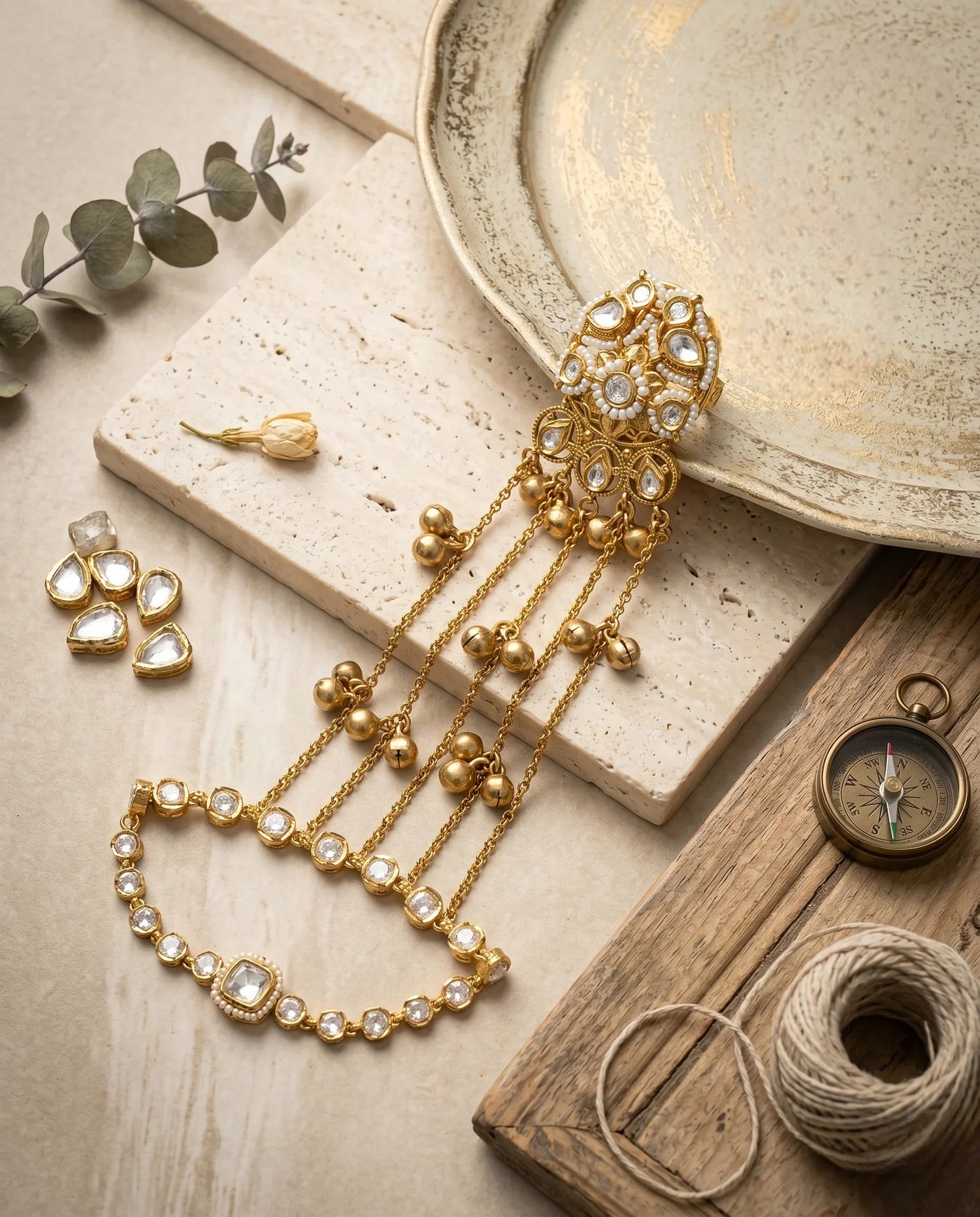 Kashmiri Elegance Hathphool - Gold