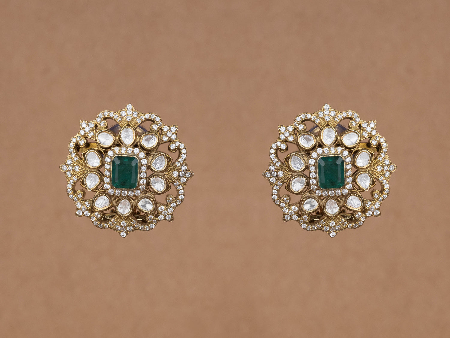 Classic Antique Polki Silver Studs