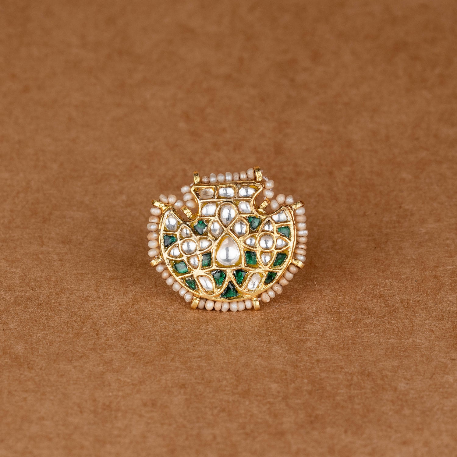 Fancy Fan Shaped Kundan Silver Ring