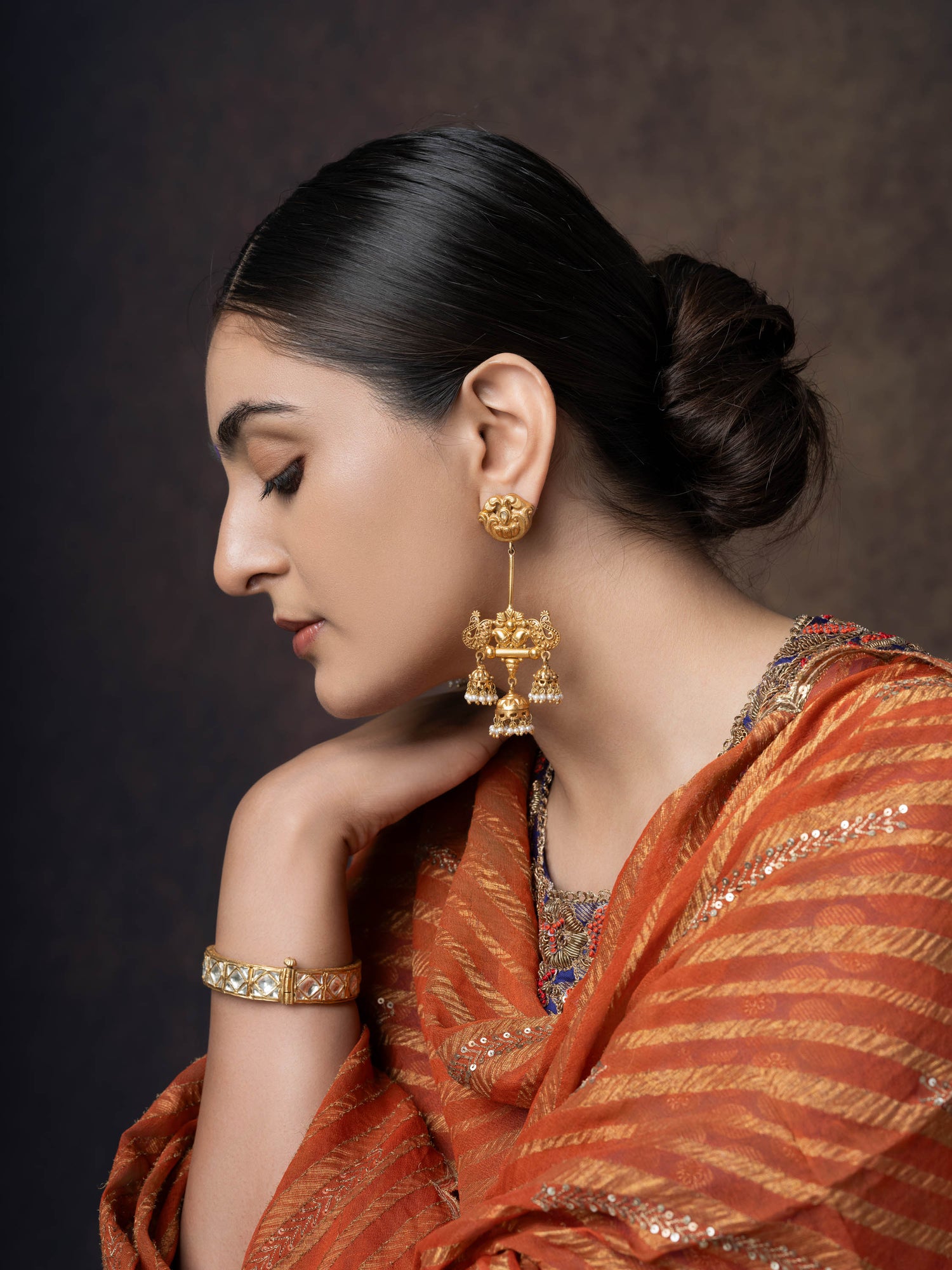 Bella, Stylish Gold Toned Silver JHUMKHA