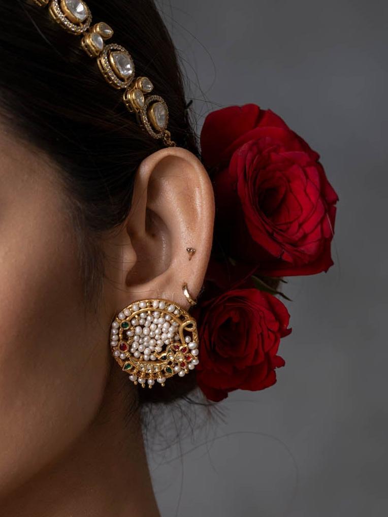 Nyra Kundan & Pearl Silver Studs