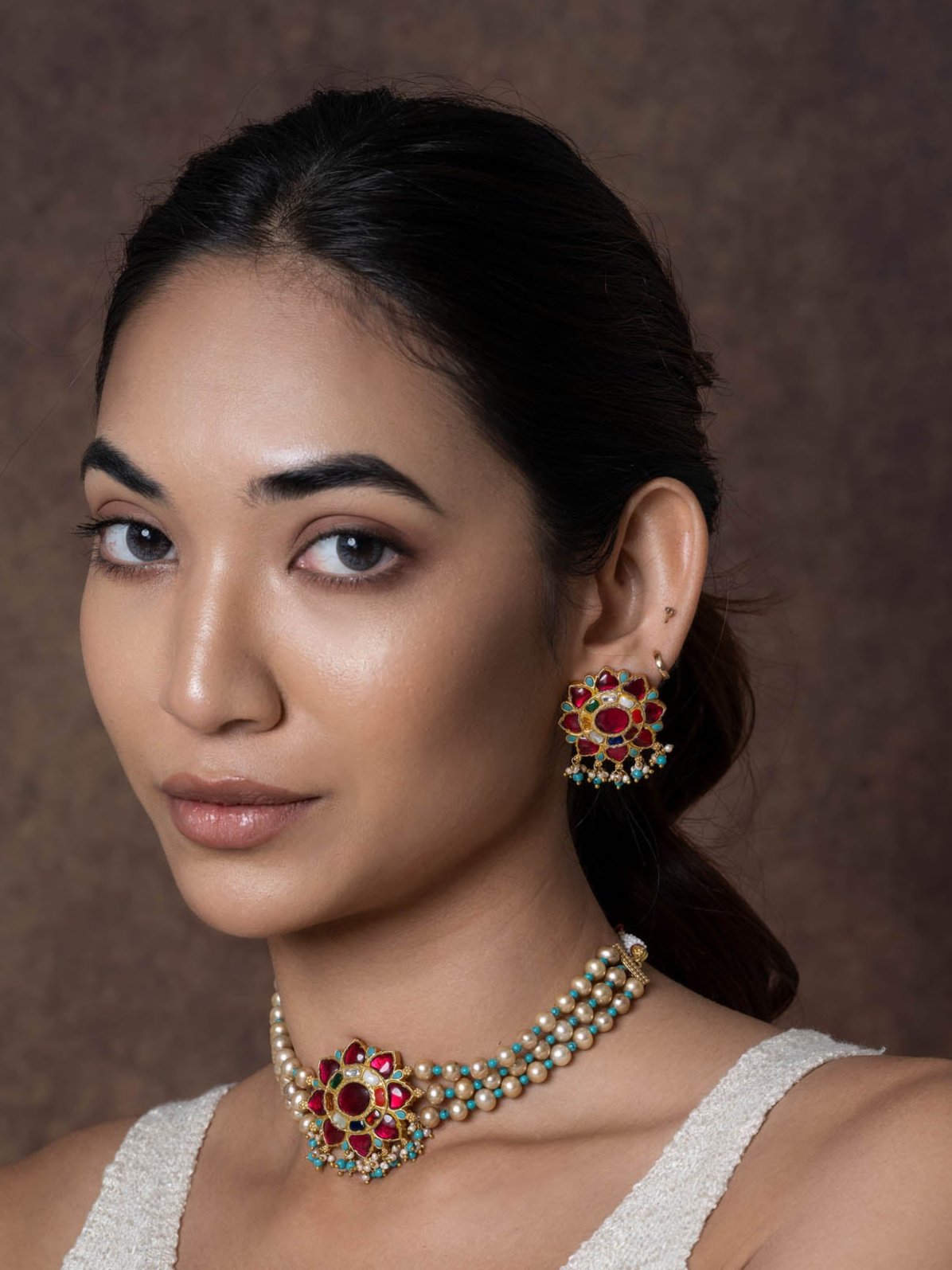 Sita, Versatile Vintage, Navgrah Studded Ruby Silver Choker Set