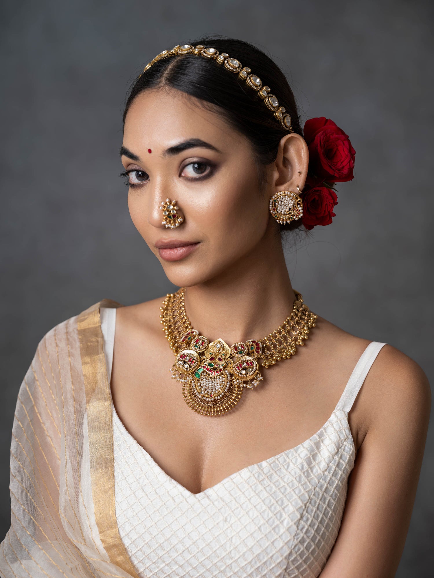 Nyra Kundan & Pearl Silver Studs