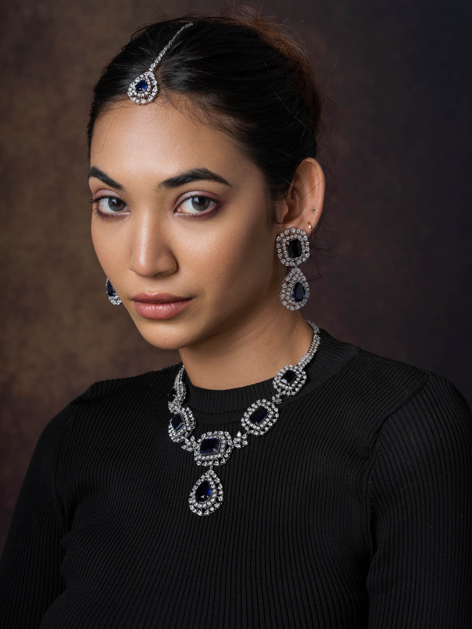 Ziyana,Regal Bejeweled Silver Maang Tiko
