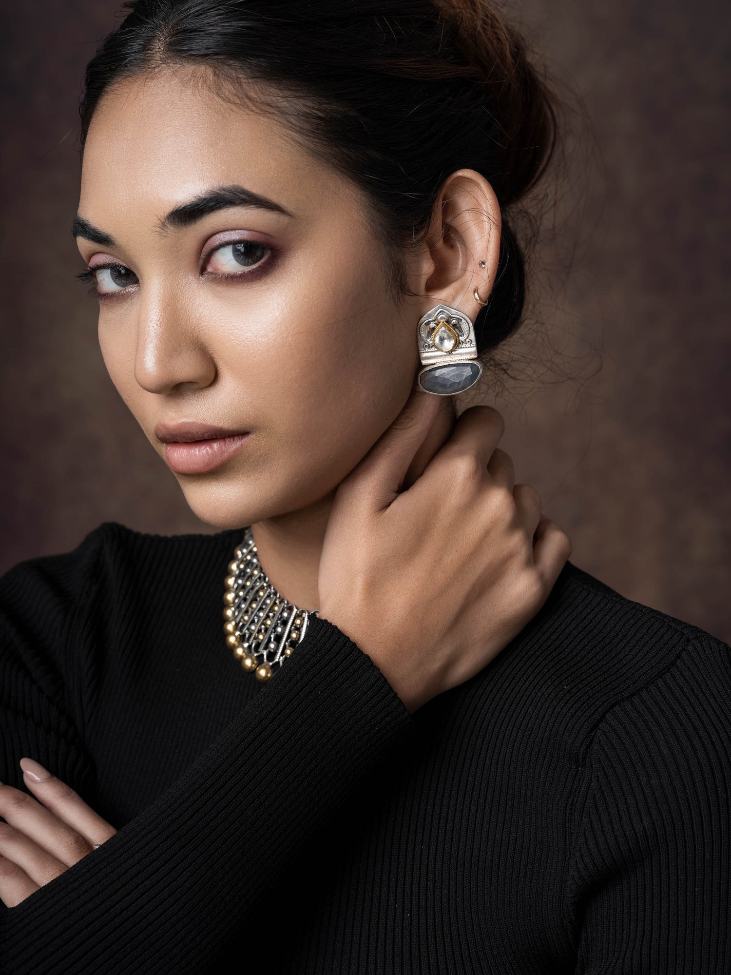 Soha,Modern-Classique 2Toned Silver Studs