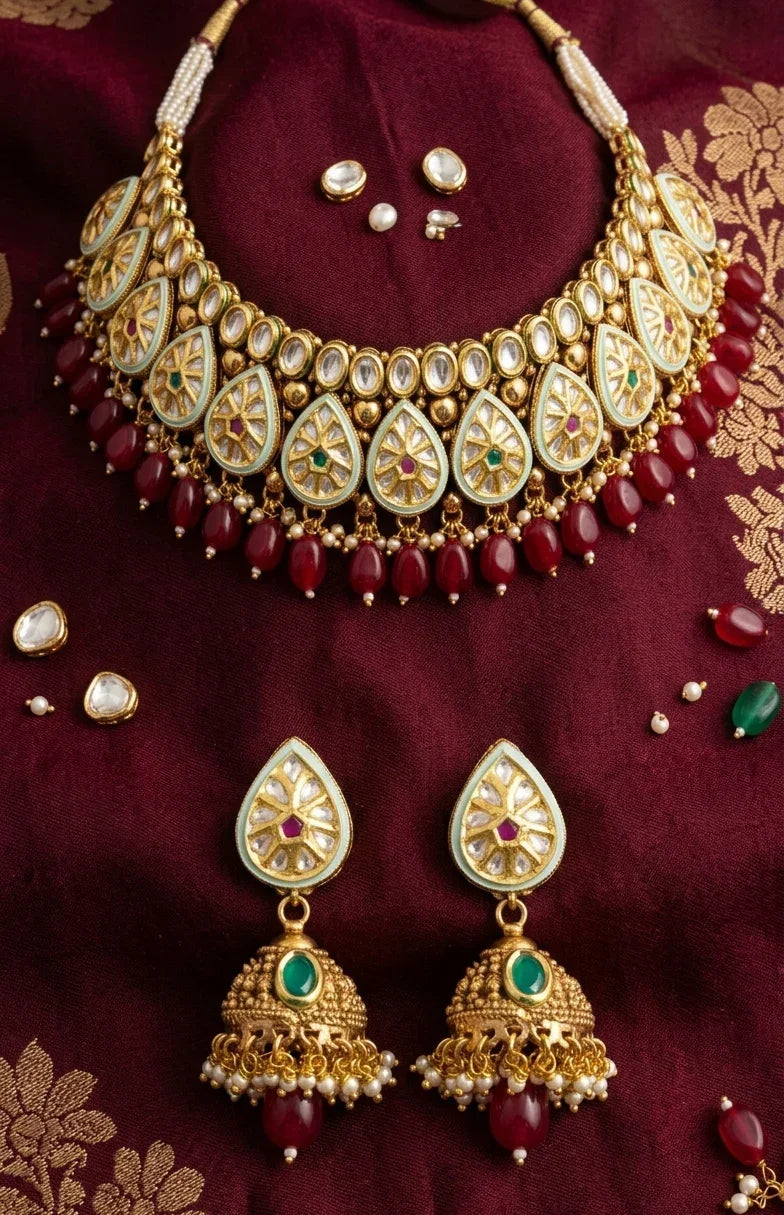 Classic Jadtar Kundan Choker Set – Gold Plated
