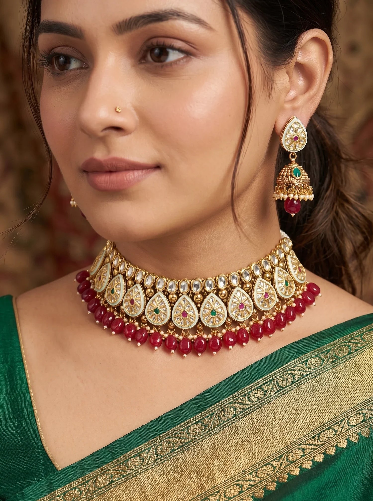 Classic Jadtar Kundan Choker Set – Gold Plated