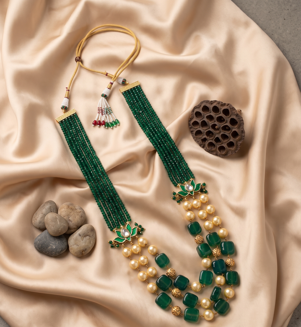 Green Beats Multi Layer Groom Mala - Gold