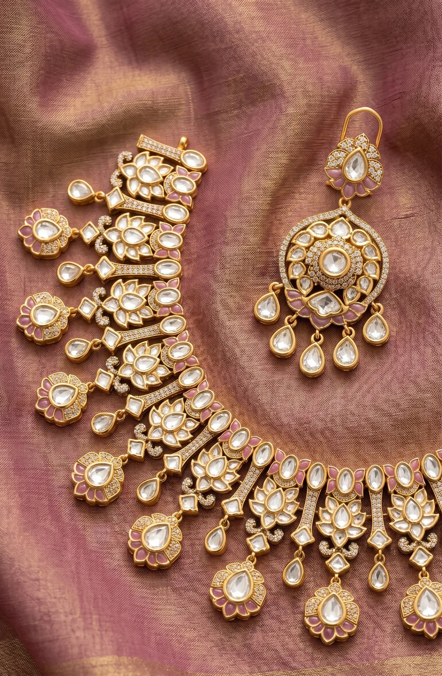 Designer Polki Choker Necklace Set – Gold Plated