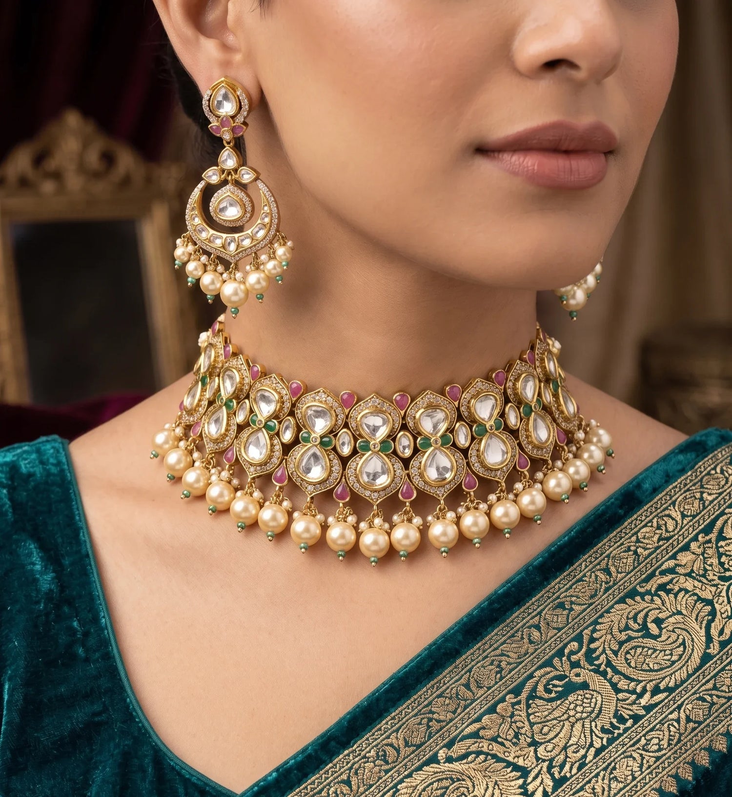 Elegant Polki Choker Set – Gold Plated