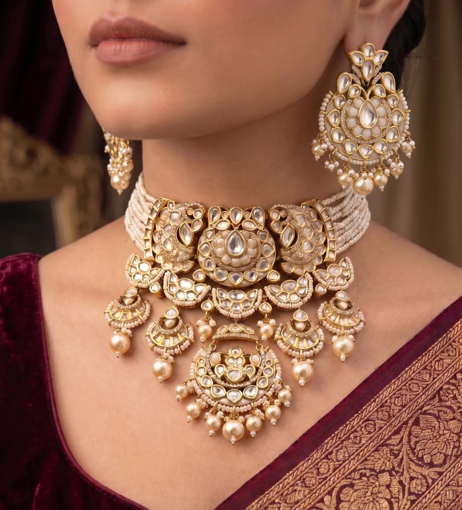 Signature Polki Choker Necklace Set – Gold Plated