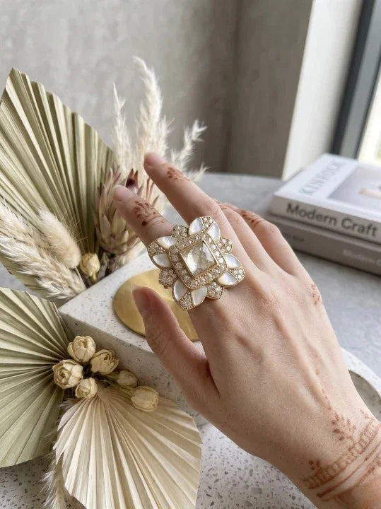 Classic Polki Statement Ring – Gold