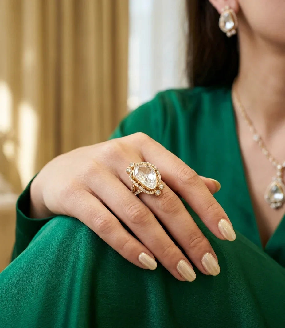 Elegant Polki Ring – Gold