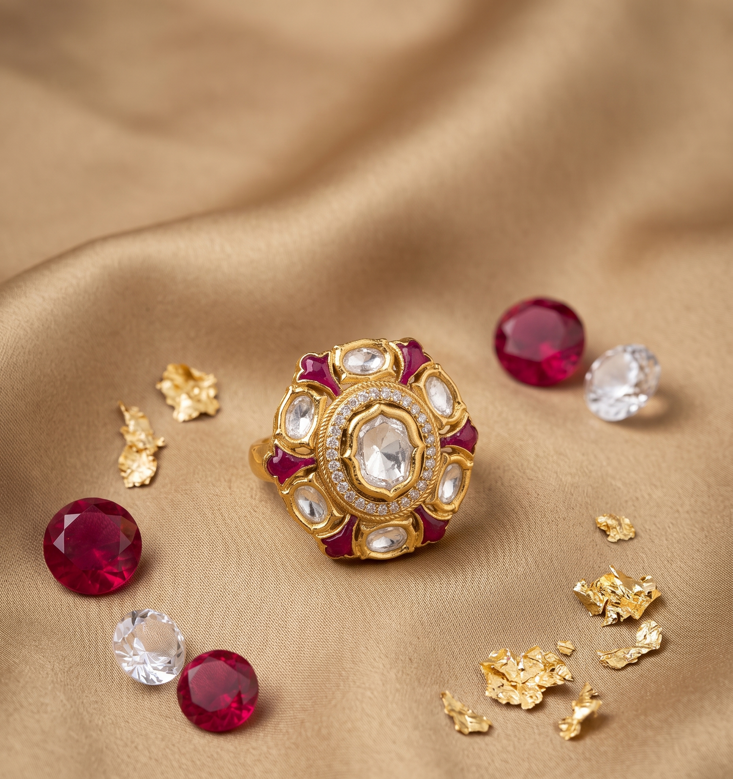 Kundan Regal Ring - Gold