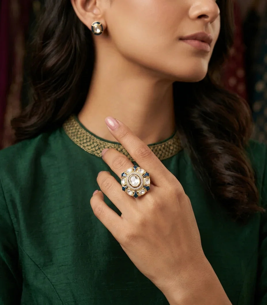 Royal Polki Statement Ring – Gold