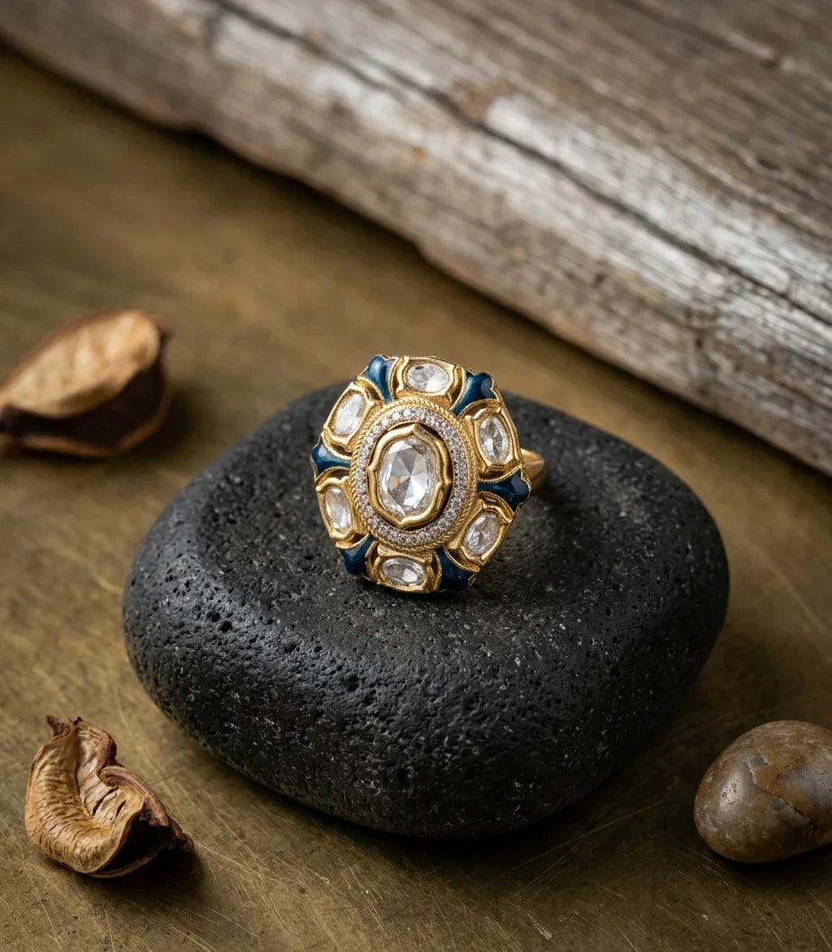 Royal Polki Statement Ring – Gold