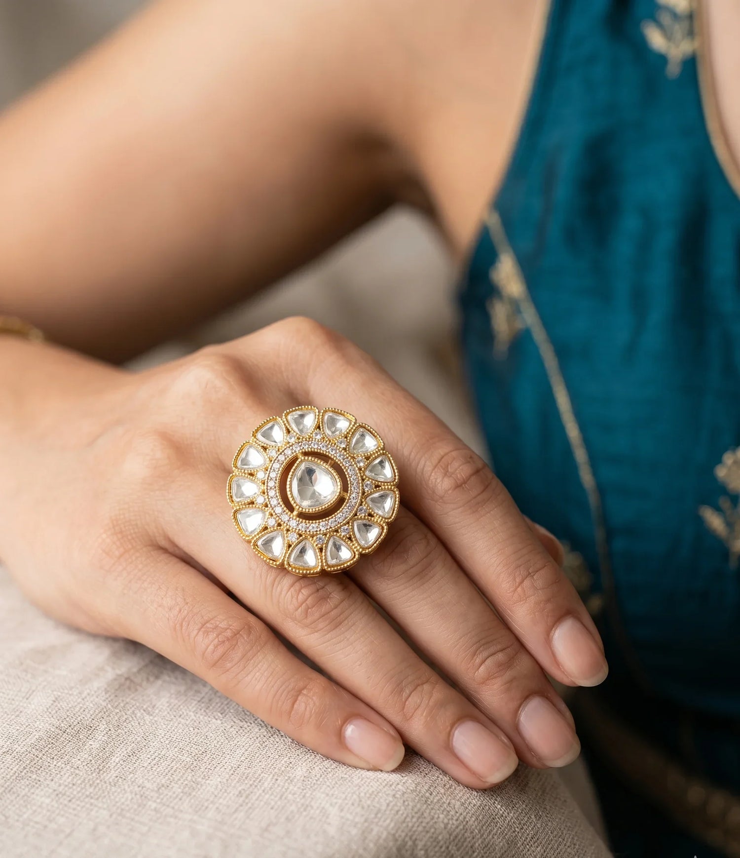 Polki Grace Ring - Gold