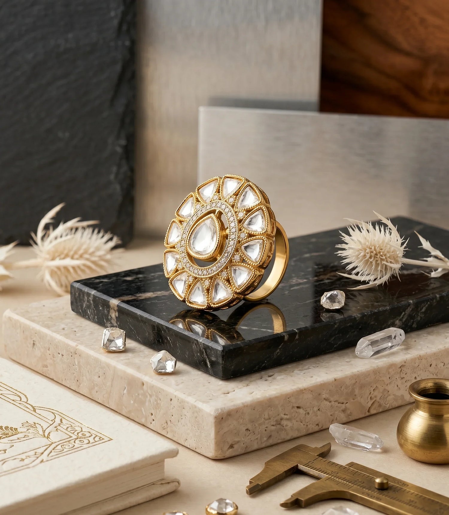 Polki Grace Ring - Gold