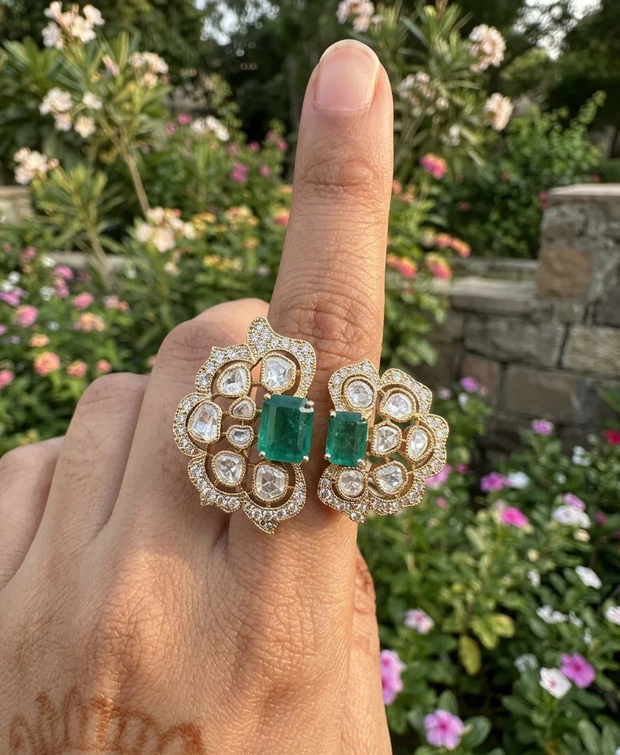Elegant Polki Statement Ring – Gold