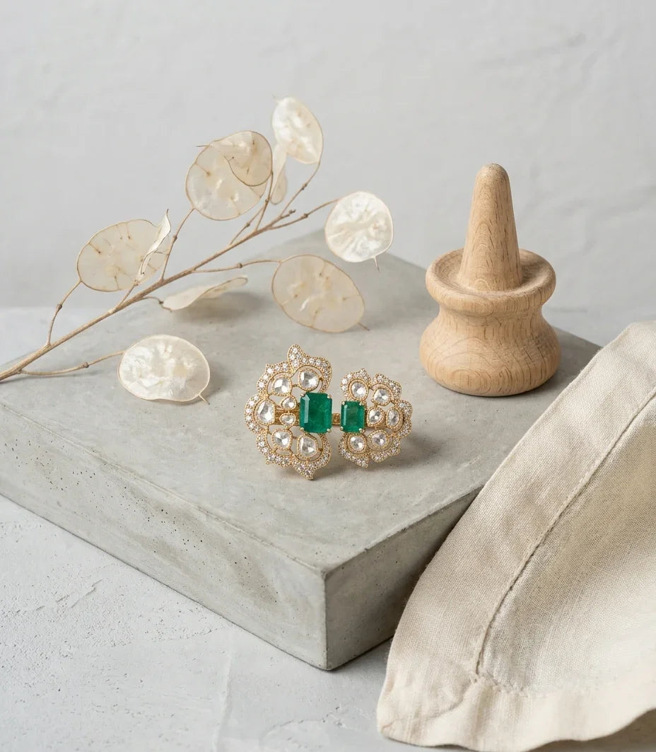 Elegant Polki Statement Ring – Gold