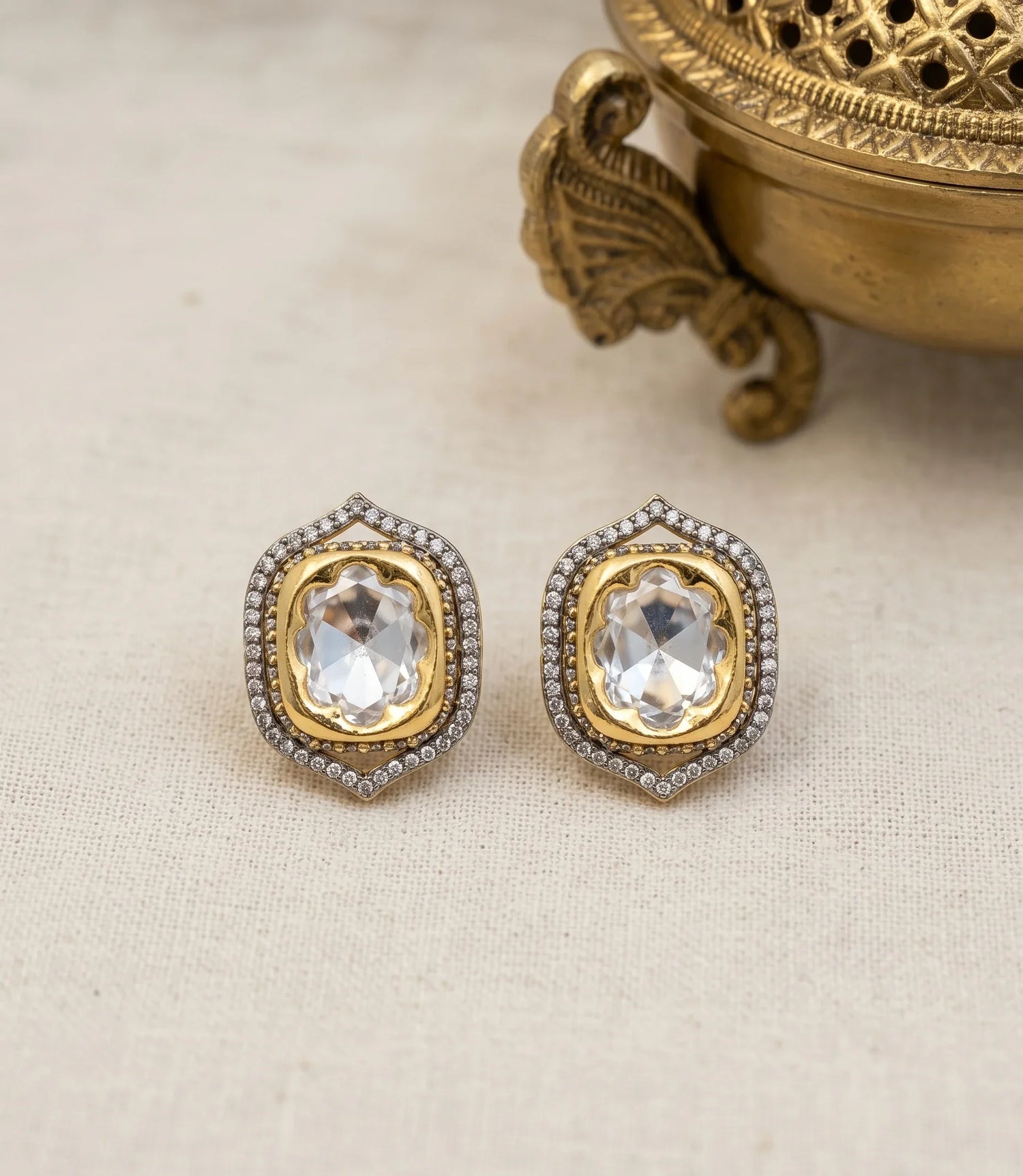 Classic Polki Stud Earrings – Antique Gold