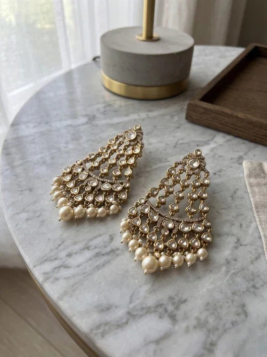 Elegant Polki Dangler Earrings – Antique Gold