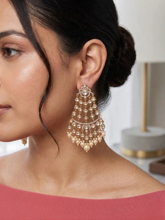 Elegant Polki Dangler Earrings – Antique Gold