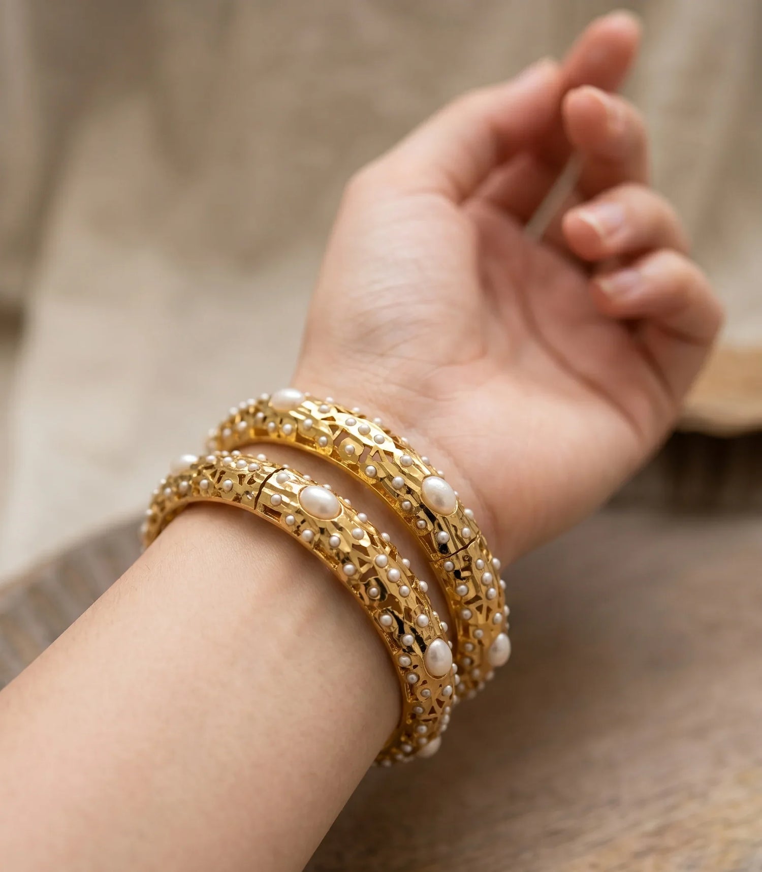 Plain Gold Pearl Bangle - Gold