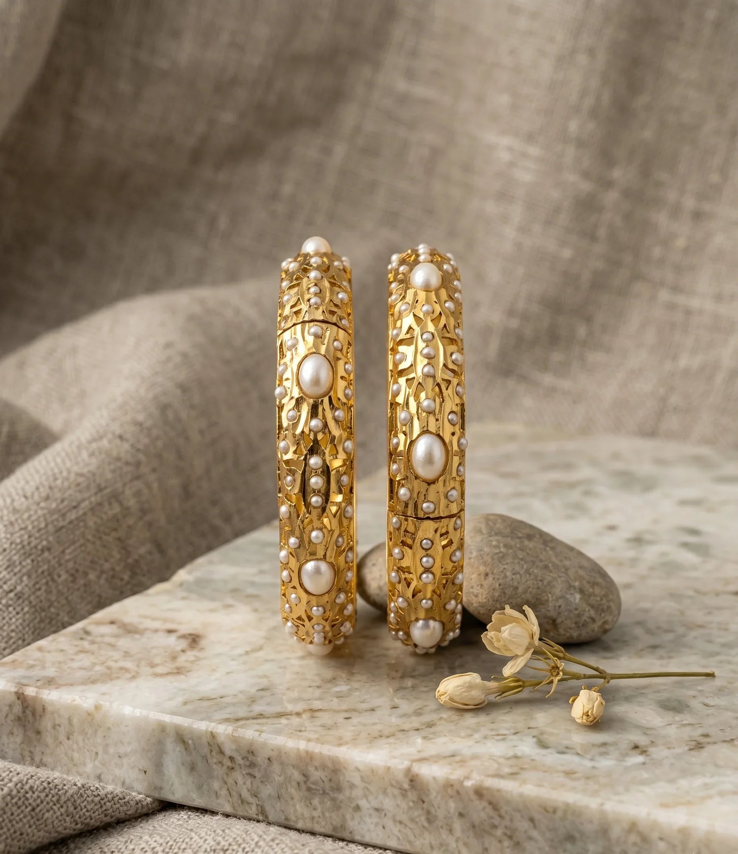 Plain Gold Pearl Bangle - Gold