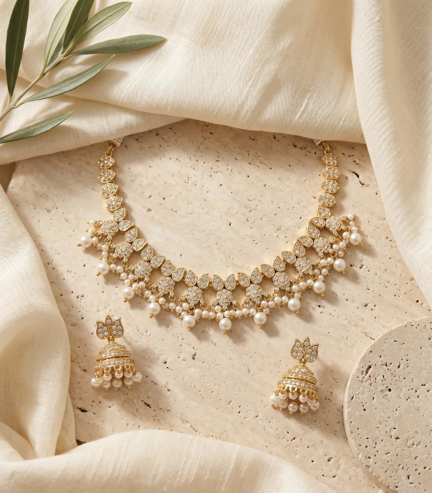 Elegant Moti Short Necklace Set – Gold