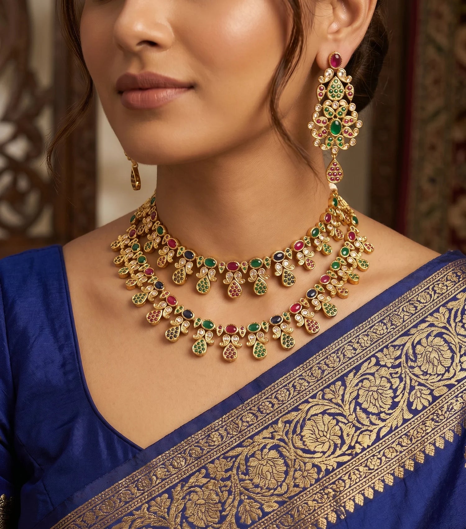 Multi Moti Short Necklace Set – Gold